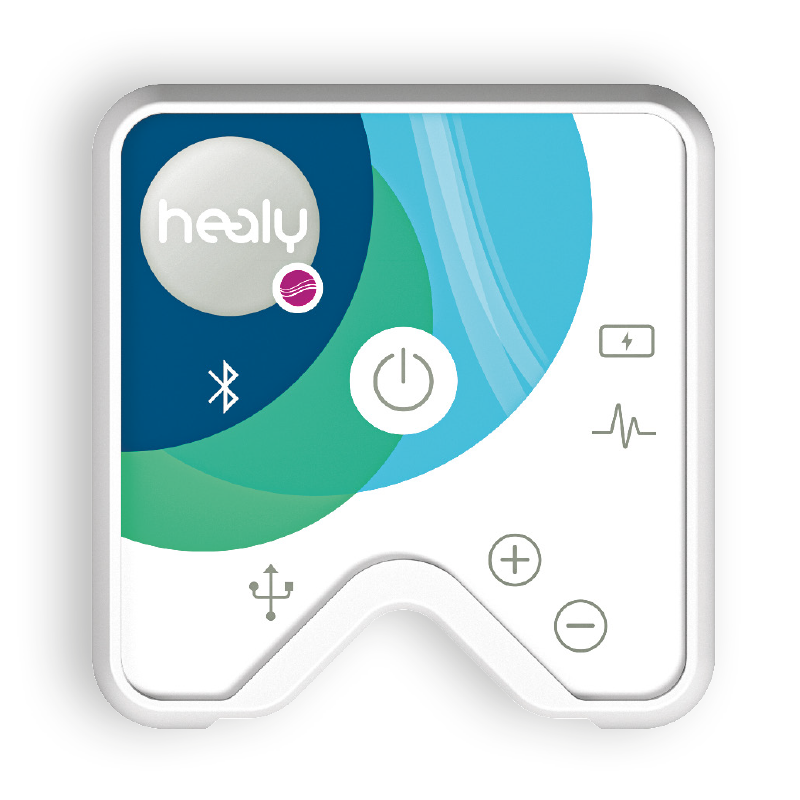 Healy frequency therapy device with digital interface showing personalized wellness programs